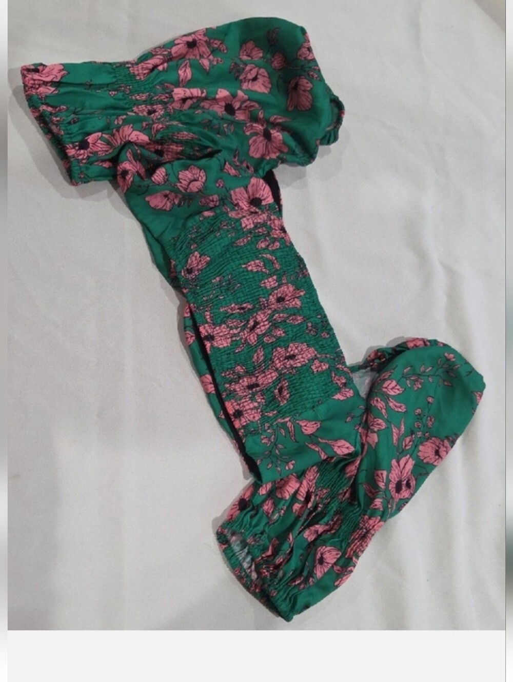Zara Green Floral Puff-Sleeve Crop Top